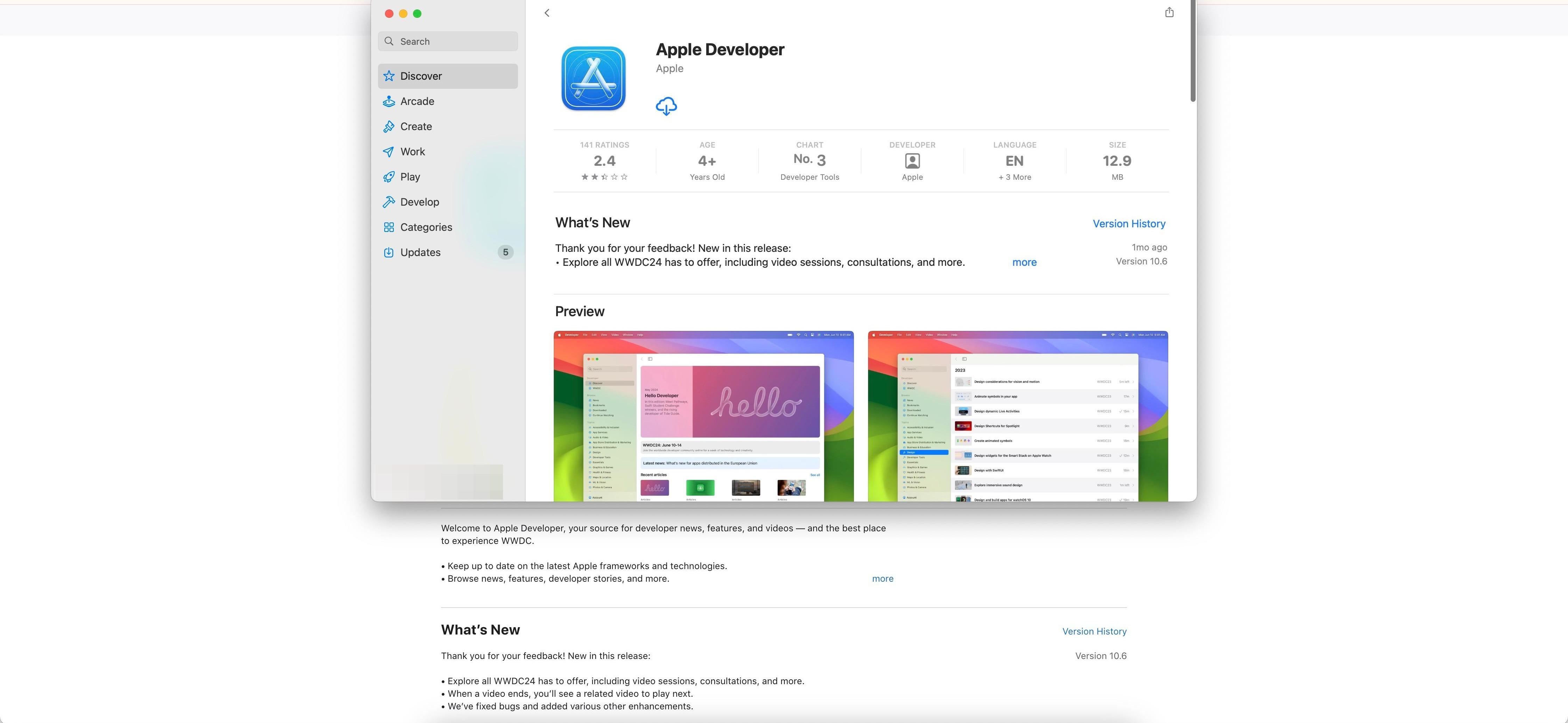 Pagina Apple Developer app în Mac App Store