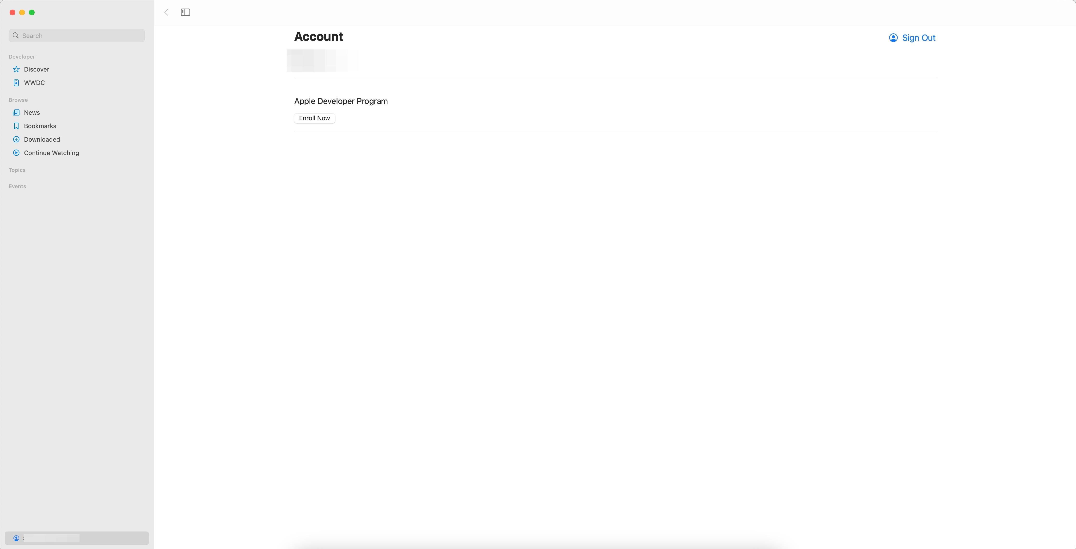 Ecranul Account din Apple Developer app