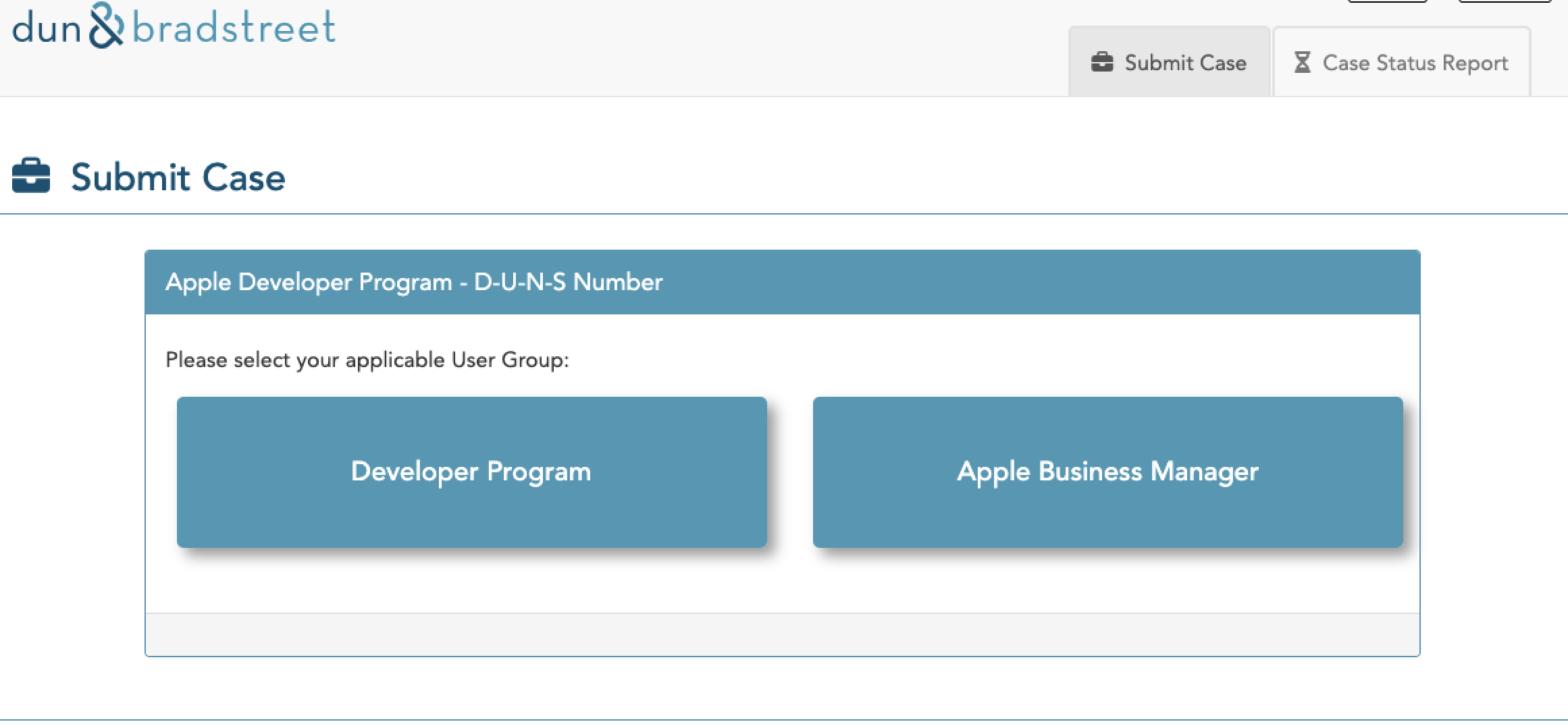 Selectarea Developer Program în fluxul D&B