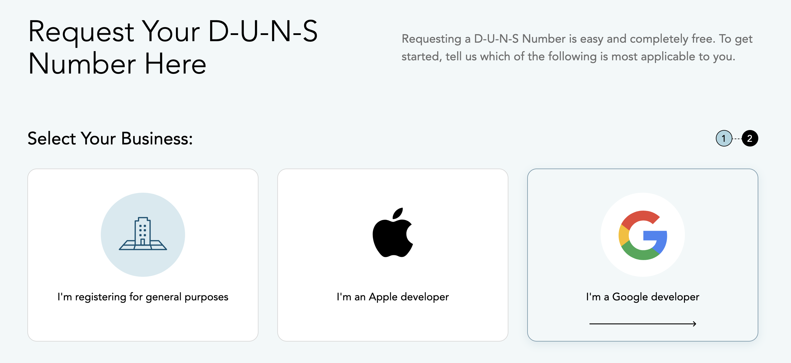 Selectarea Apple Developer sau Google Developer