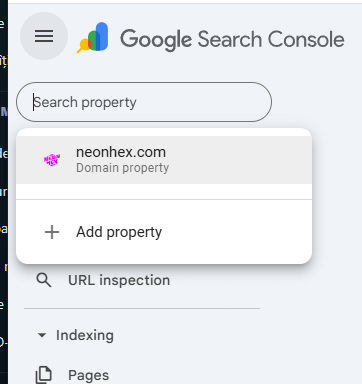 Selectarea unei proprietăți în Google Search Console
