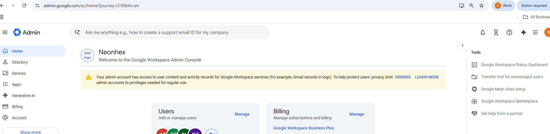 Google Admin Console pentru administrarea firmei