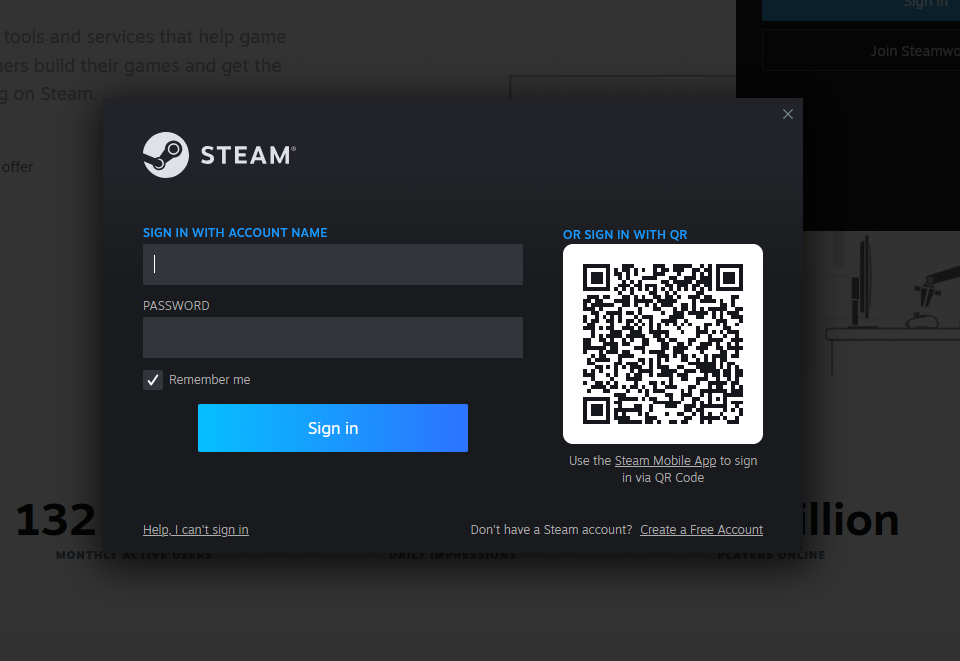 Ecranul de login Steam