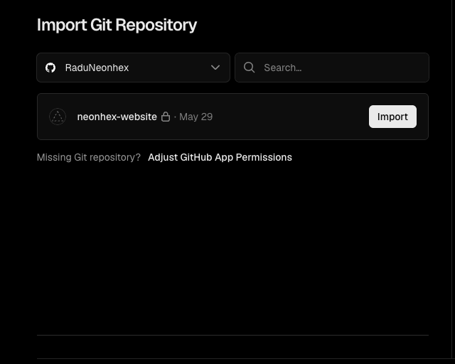 Alegerea repository-urilor accesibile pentru Vercel